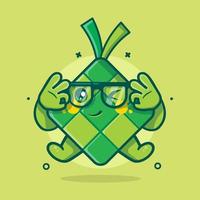 divertente Ketupat cibo personaggio portafortuna con ok cartello mano gesto isolato cartone animato nel piatto stile design vettore