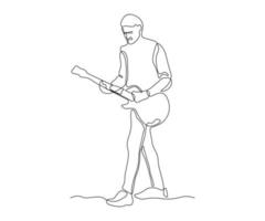 astratto uomo con chitarra nel mano, disegnato a mano, continuo mono linea, uno linea arte, contorno disegno vettore
