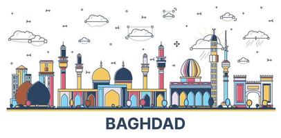 schema baghdad Iraq città orizzonte con colorato storico edifici isolato su bianca. vettore illustrazione.