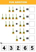 formazione scolastica gioco per bambini divertimento aggiunta di tagliare e incontro corretta numero per carino cartone animato scopa stampabile attrezzo foglio di lavoro vettore