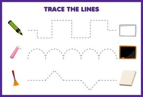 formazione scolastica gioco per bambini grafia pratica tracciare il Linee con carino cartone animato marcatore gesso spazzola mossa per bianca tavola lavagna tela immagine attrezzo foglio di lavoro vettore