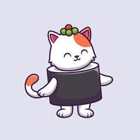 carino gatto Sushi salmone cartone animato vettore icona illustrazione. animale cibo icona concetto isolato premio vettore. piatto cartone animato stile