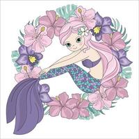 carino sirena Principessa ghirlanda tropicale vettore illustrazione impostato