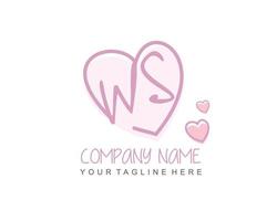 iniziale wow con cuore amore logo modello vettore