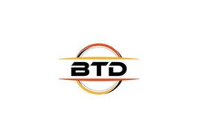 btd lettera reali ellisse forma logo. btd spazzola arte logo. btd logo per un' azienda, attività commerciale, e commerciale uso. vettore