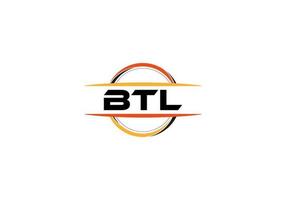 btl lettera reali ellisse forma logo. btl spazzola arte logo. btl logo per un' azienda, attività commerciale, e commerciale uso. vettore