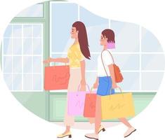 partire shopping 2d vettore isolato illustrazione. moderno mamma e figlia acquisto Abiti insieme piatto personaggi su cartone animato sfondo. colorato modificabile scena per mobile, sito web, presentazione