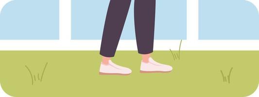 a piedi piedi nel scarpe da ginnastica su erba piatto concetto vettore illustrazione. veloce Messaggio con piatto 2d personaggio su cartone animato isolato sfondo. colorato modificabile Immagine per mobile, sito web UX design