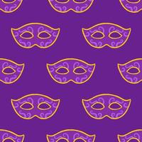 vettore mardi gras senza soluzione di continuità modello con viola carnevale maschere. carnevale maschere su viola sfondo. design per Grasso martedì carnevale e Festival. colorato modello.