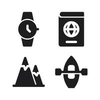 avventura icone impostare. orologio da polso, passaporto, montagna, kayak. Perfetto per sito web mobile app, App icone, presentazione, illustrazione e qualunque altro progetti vettore