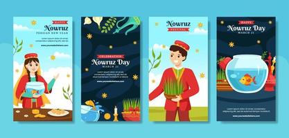 contento Nowruz giorno sociale media storie piatto cartone animato mano disegnato modelli sfondo illustrazione vettore
