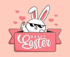 coniglio Pasqua contento Pasqua giorno - carino coniglietto Pasqua etichetta con occhiali da sole vettore