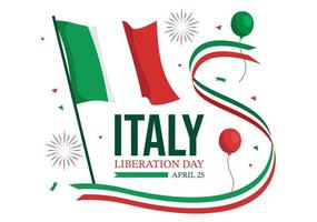 Italia liberazione giorno illustrazione con vacanza celebrare su aprile 25 e onda bandiera italiano nel piatto cartone animato mano disegnato per atterraggio pagina modelli vettore