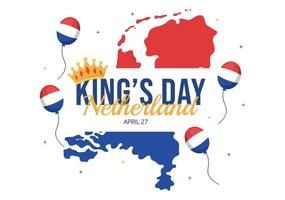 contento re Olanda giorno illustrazione con agitando bandiere e re celebrazione per ragnatela bandiera o atterraggio pagina nel piatto cartone animato mano disegnato modelli vettore