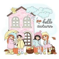 autunno i regali bambini stagione tempo metereologico vettore illustrazione impostato