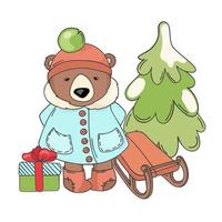 orso slitta allegro Natale cartone animato vettore illustrazione impostato