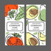 avocado pomodoro etichette design schizzo vettore illustrazione impostato