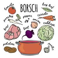 borscht ricetta russo cucina la minestra vettore illustrazione impostato