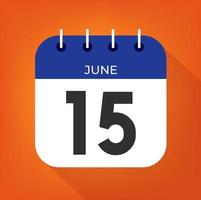 giugno giorno 15. numero quindici su un' bianca carta con blu colore confine su un' arancia sfondo vettore. vettore
