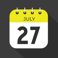 luglio giorno 27. numero ventisette su un' bianca carta con giallo colore confine su un' nero sfondo vettore. vettore