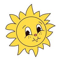 retrò Groovy Pasqua sole portafortuna nel di moda cartone animato 60s 70s stile. vecchio classico cartone animato stile. carino sole. piatto vettore illustrazione nel giallo colori.