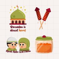 islamico Ramadan eid mubarak elemento collezioni nel piatto illustrazione vettore