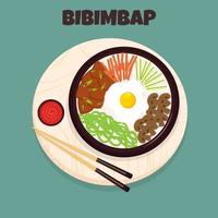 coreano cucina piatto bibimbap su il di legno taglio tavola. superiore Visualizza. vettore