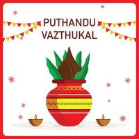 vettore illustrazione su tamil nuovo anno puthandu con festivo elementi