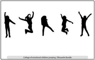 collage di emotivo bambini salto silhouette vettore