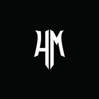 hm monogramma lettera logo nastro con scudo stile isolato su nero sfondo vettore