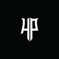 hp monogramma lettera logo nastro con stile scudo isolato su sfondo nero vettore