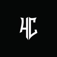 hc monogramma lettera logo nastro con stile scudo isolato su sfondo nero vettore