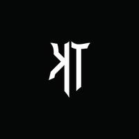 kt monogramma lettera logo nastro con stile scudo isolato su sfondo nero vettore