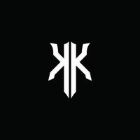 kk monogramma lettera logo nastro con stile scudo isolato su sfondo nero vettore