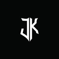 jk monogramma lettera logo nastro con stile scudo isolato su sfondo nero vettore