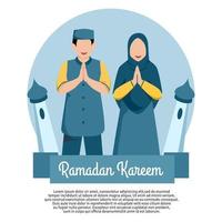 Ramadan design modello per sociale media inviare, saluto carta, invito, o promozione con illustrazione di musulmano coppia personaggio vettore