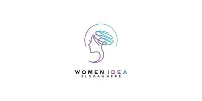 cervello abstrac logo con donna viso concetto design premio vettore