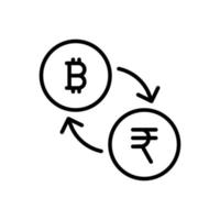 btc, bitcoin per inr, indiano rupia scambio moneta icona nel linea stile design isolato su bianca sfondo. modificabile ictus. vettore