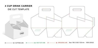 quattro tazza bevande vettore scatola morire tagliare modello, monouso cartone bevanda titolare caffè