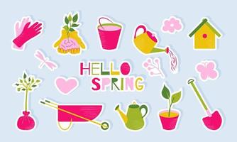 giardino utensili primavera etichetta collezione vettore illustrazione