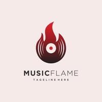 fuoco fiamma vinile disco musica studio logo design ispirazione vettore