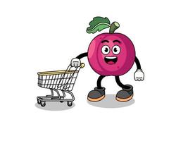 cartone animato di prugna frutta Tenere un' shopping carrello vettore