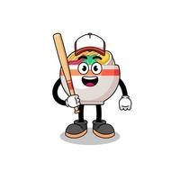 spaghetto ciotola portafortuna cartone animato come un' baseball giocatore vettore
