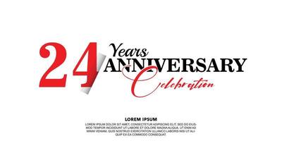 24 anno anniversario celebrazione logo vettore design con rosso e nero colore su bianca sfondo astratto