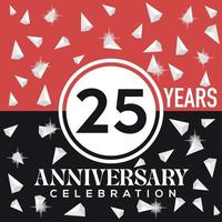 festeggiare 25 anni anniversario logo design con rosso e nero sfondo vettore