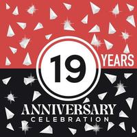 festeggiare 19 anni anniversario logo design con rosso e nero sfondo vettore