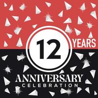 festeggiare 12 ° anni anniversario logo design con rosso e nero sfondo vettore