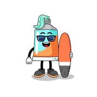 portafortuna cartone animato di dentifricio come un' surfer vettore