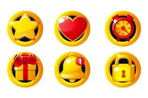 impostato di d'oro gioco icone- stella, cuore, orologio, regalo scatola, campana e serratura. gioco App icone vettore
