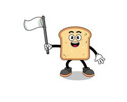cartone animato illustrazione di pane Tenere un' bianca bandiera vettore
